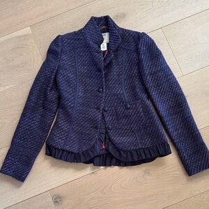 DEPT Navy and Lavender Tweed Ruffle-Hem Blazer